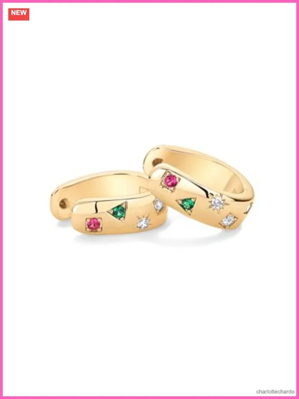 14K Gold Plated Chunky Hoop Earrings with Multicolor CZ for Women